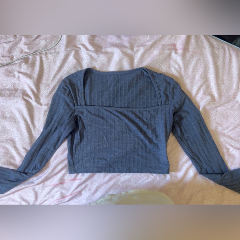 Long Sleeve Squareneck Blue Top